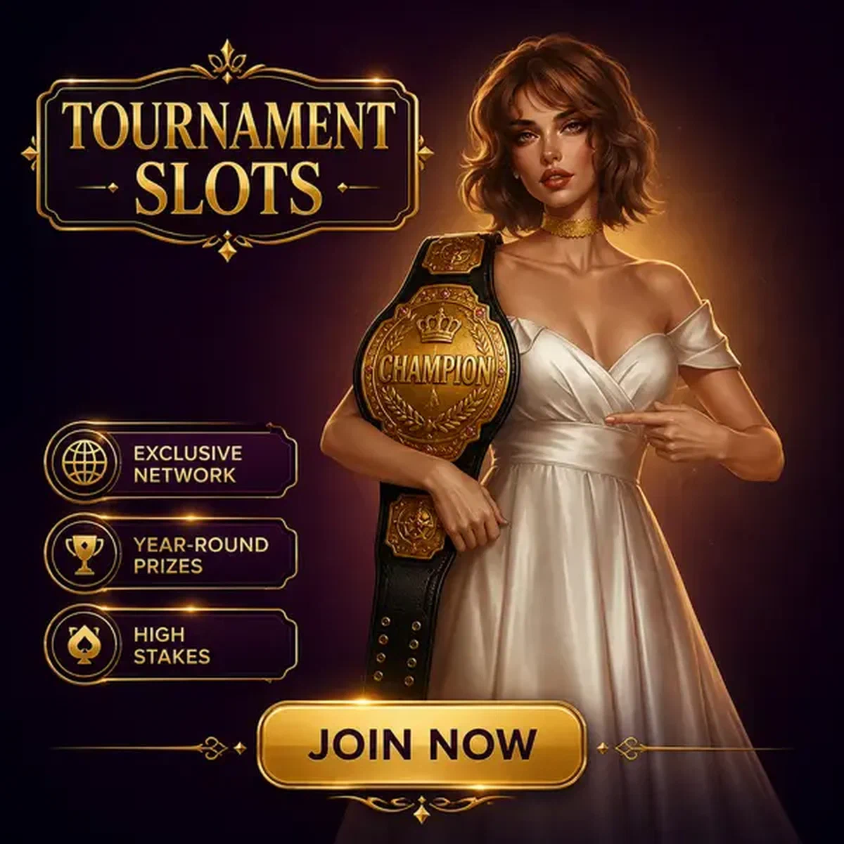 Card Duchess präsentiert Meisterschaftsgürtel bei Turnier-berechtigten Vipzino Spielautomaten Siegeszeremonie