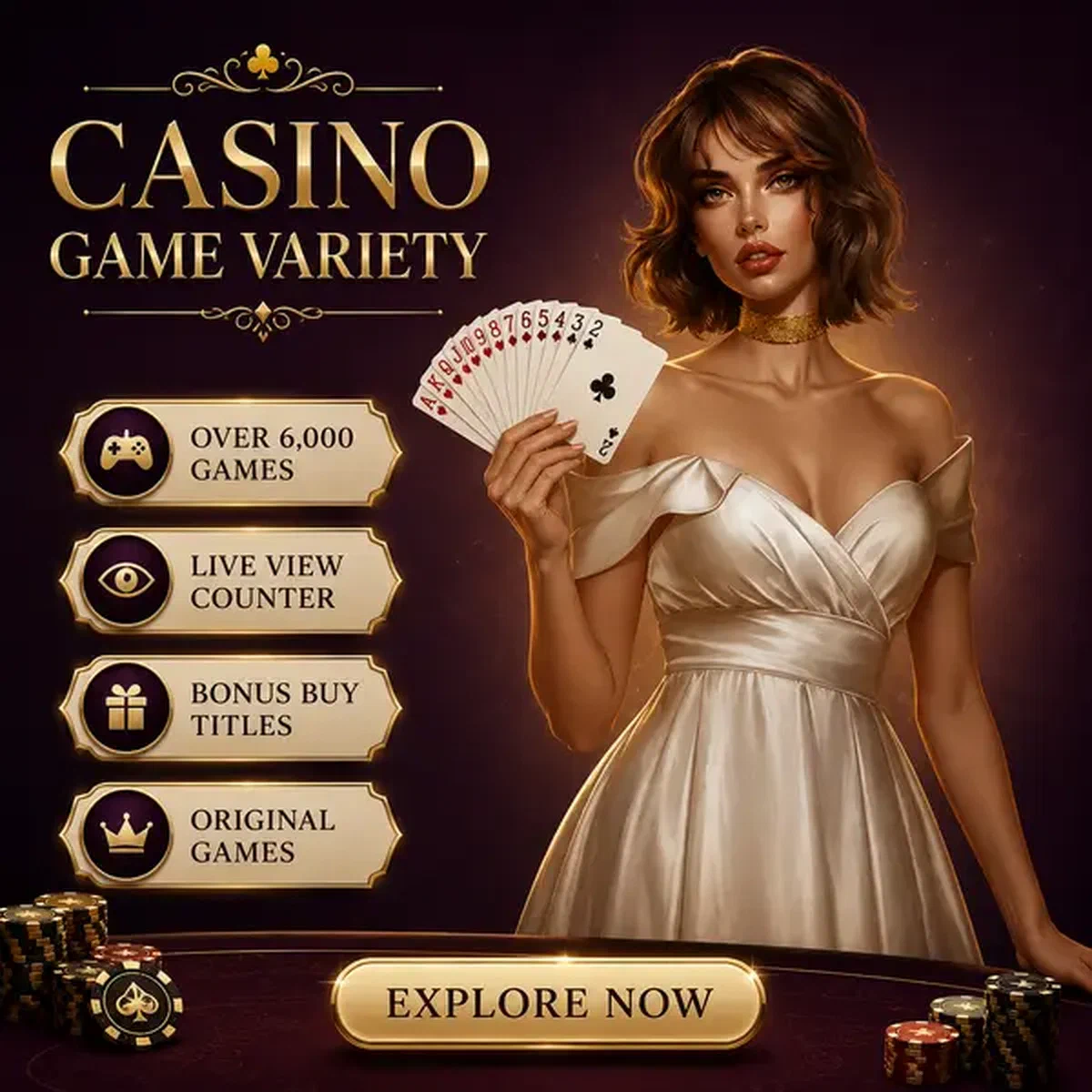 Die Card Duchess präsentiert Spielvielfalt bei Vipzino Casino Games mit aufgefächerten Karten
