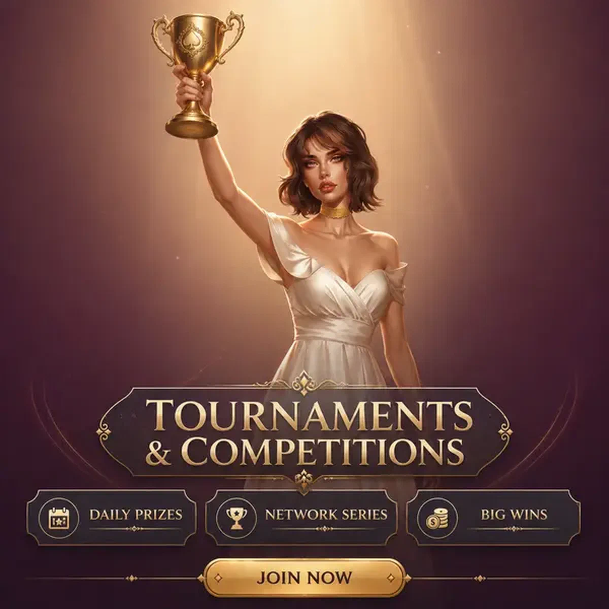 Spieler nimmt an Vipzino-Turnieren teil und hebt goldene Trophäe im Sieg